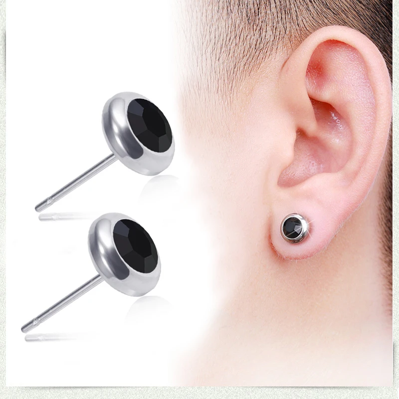 

Hot Sale Stainless Steel Small Colorful Crystal Stud Earrings Men Jewelry Silver Zircon Surgical Steel Earring Women Mens