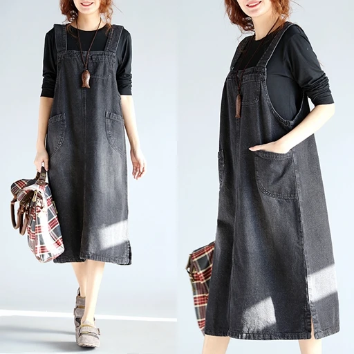 2017 Spring cute Style Women Sleeveless Denim Dresses Female Long Dress Plus Size Ladies Strap Jeans Dress 030810