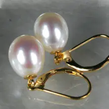 > горячий 8*10 мм AAA++ класс белая капля akoya жемчужные Висячие серьги рычаг назад