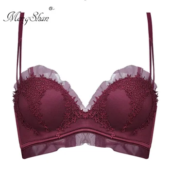 

MengShan Female underwear Sexy Peach Heart Water-soluble Flower push up bra Lace Beautiful Back without Ring bras for women