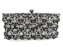 Crystal skull Lady Fashion Party BLACK hollow Metal Evening purse handbag clutch bag case