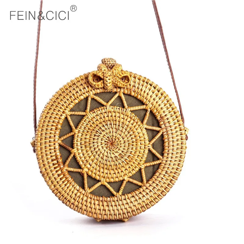 

Circle Rattan bag shoulder Beach Bag Round Woven Straw Bag Women Boho Bali Handbags Summer 2019 Handmade Crossbody drop shipping