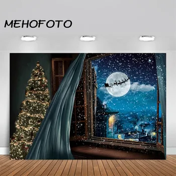 

Christmas Photography Backdrop Snowflake Night Santa Claus Sled Moon Photo Background Winter Wonderland Decorations Photo Studio