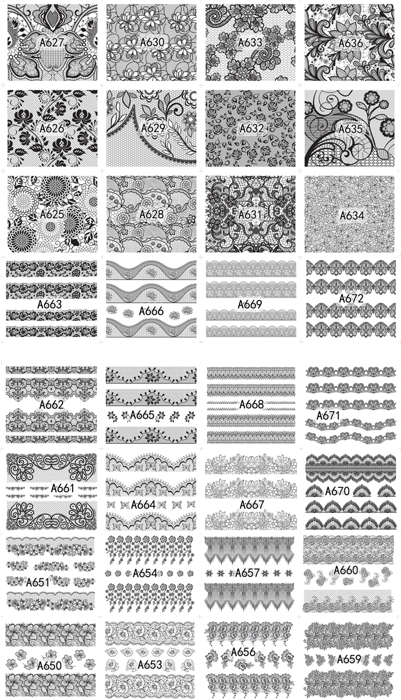40 шт черный кружевной цветок лоза дизайн ногтей наклейки Набор переводная наклейка французские Советы слайдер украшения Маникюр фольги CHA625-672