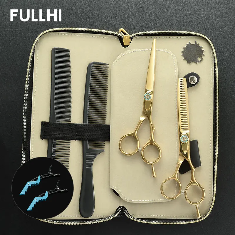 

Professional Hairdressing Scissors Golden Cut Hair Scissors Set Case Cutting Barber Makeup Thinning Shears with adjustable Screw