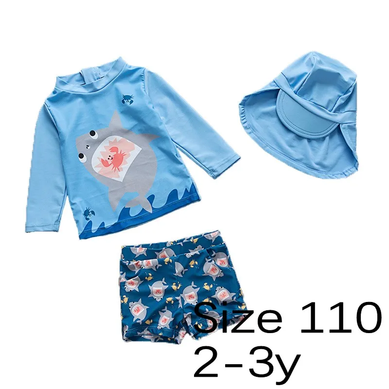 Одежда для купания в Корейском стиле с длинными рукавами для мальчиков, комплект из 3 предметов, милые детские купальные костюмы одежда для купания для маленьких мальчиков Защита от солнца - Цвет: 110