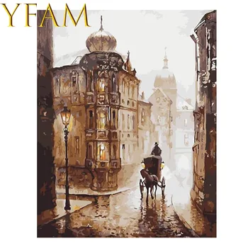 

Street Carriage Landscape Painting By Numbers Acrylic DIY Hand Paint Drawing On Linen Canvas Moder Decorative Wall Picture