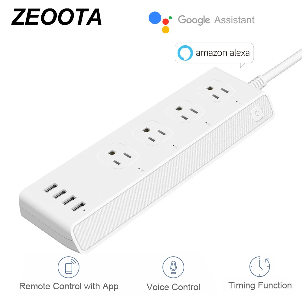 Цена Wifi Smart Мощность полосы 4 штепсельная Вилка для сети с переменным током стандарта США Multi Электрический фильтр с USB удлинитель работать с Amazon ...