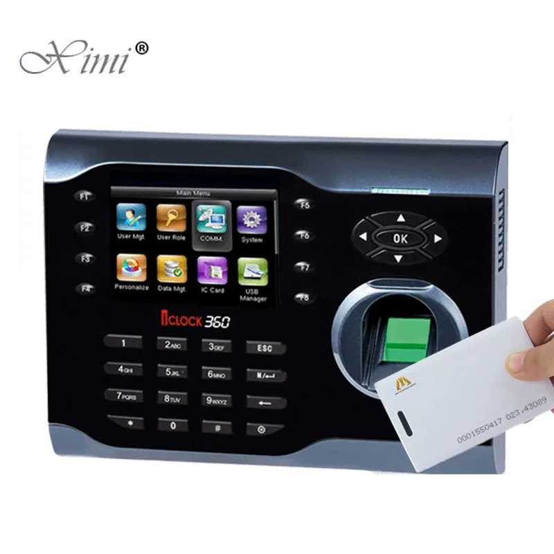 TCP/IP 8000 المستخدمين بصمة و 125 كيلو هرتز RFID بطاقة وقت الحضور مع T9 Inpute ZK iclock360 البيومترية تسجيل الوقت