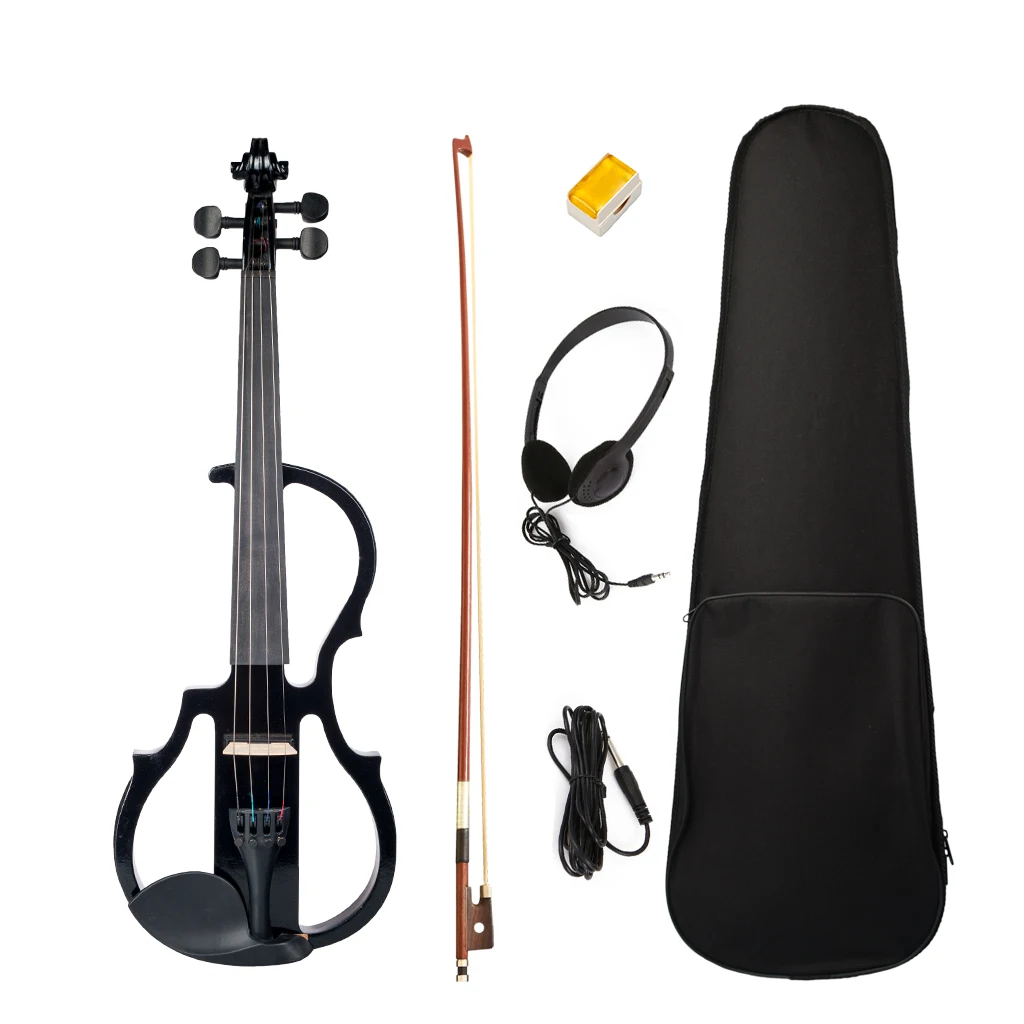 

Violin Full Size 4/4 Solid Wood Electric Violin Basswood Body Ebony Fingerboard Pegs with Violin Accessories Black color