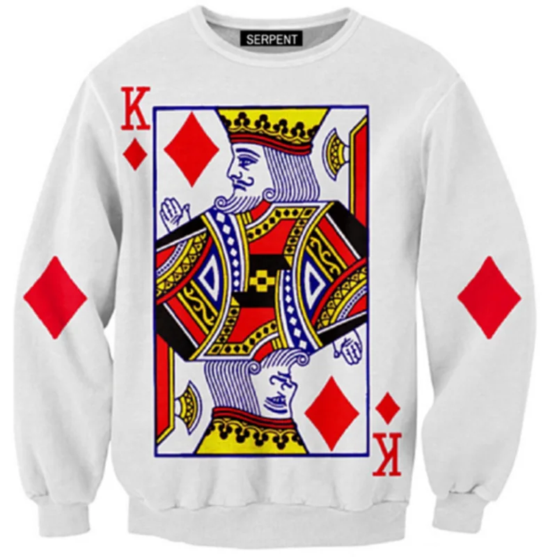 

Cloudstyle 2019 Men Women 3D Sweatshirts Poker Diamond King 3D Print Simple White Jumpers Plus Size 5XL Pullover Streetwear Tops