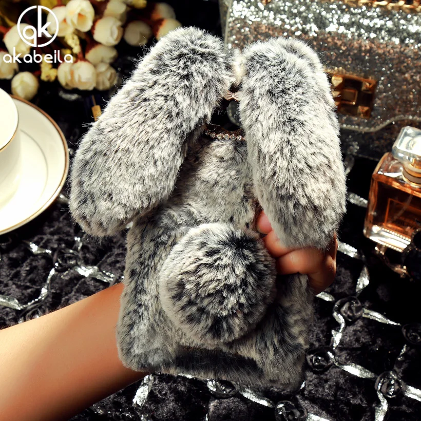 

AKABEILA Fluffy Rabbit Fur Silicon Phone Case For ASUS Zenfone MAX ASUS_Z010DD Z010D ZC550KL Z010DA Fashion Diamond Cover Back