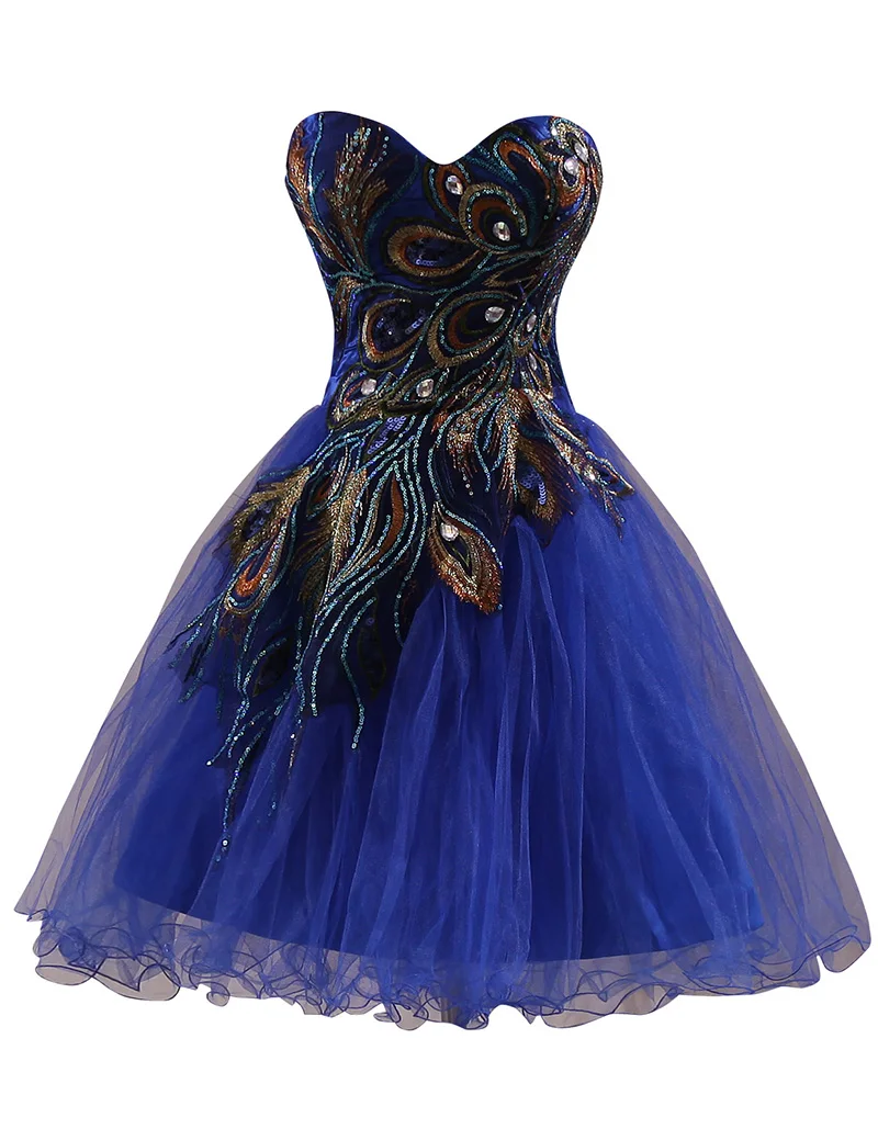 169 2017 New Peacock Lace Royal Blue Black Short Prom Dress Cheap Homecoming Graduation Dress (1)