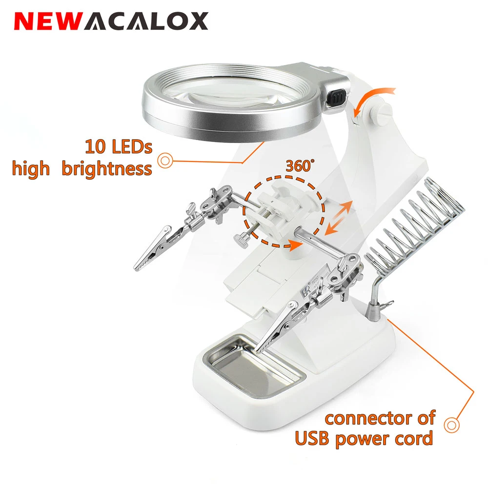 Увеличительное стекло NEWACALOX 3X/4.5X со светодиодной подсветкой лупа для сварки