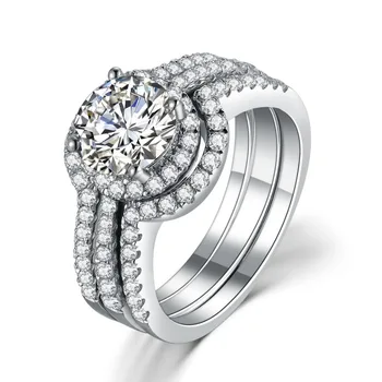 

1.5CT Excellent Round Engagement Rings set Sterling Silver Jewelry Moissanite 750T White Gold Color Brand Ring Moissanite Women