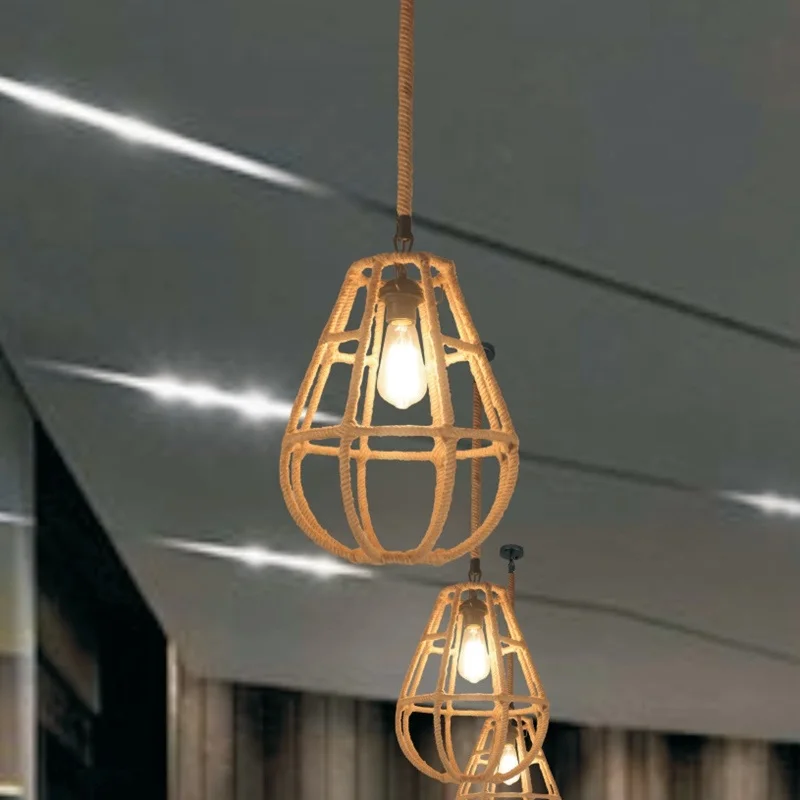 

Retro industry iron pendant lights hemp rope Iron creative bedroom restaurant card clothing store cafe bar pendant light ZA