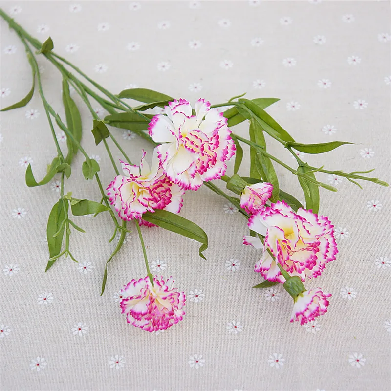 Flone 6 Heads Artificial Carnation Flower Simulation Small Carnation Fake Silk Flower Branch Home Decor Floral Festival Gift (15)