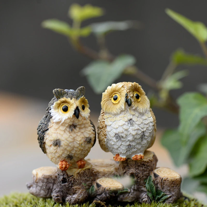 

2PCS Terrarium Decor Cute Owls Animal Resin Miniatures Figurine Craft Bonsai Pots Home Fairy Garden Ornament Decoration