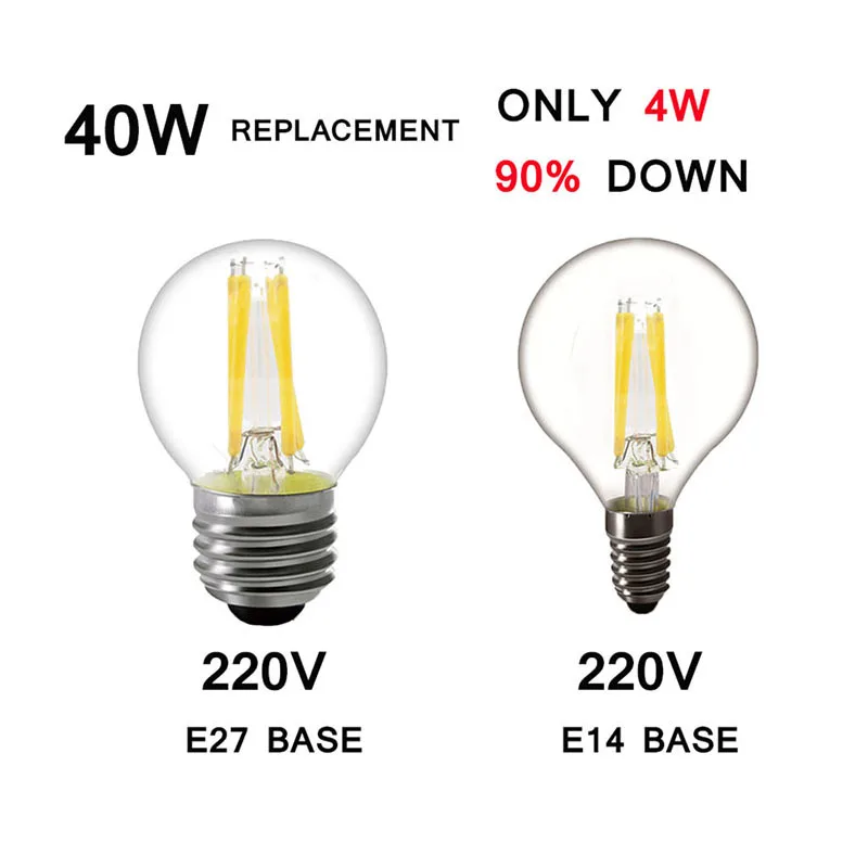 A60 C35 G45 220 В E14 Светодиодный светильник накаливания E27 230 в 240 COB светодиодный