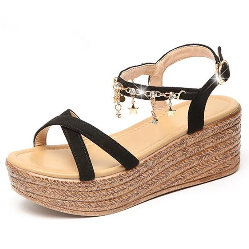 

2019 New Open Toe Summer Women Sandals Platform Wedge Sandals Rhinestone Chain Fashion Sandals Comfort Wild Women Shoes Sandals