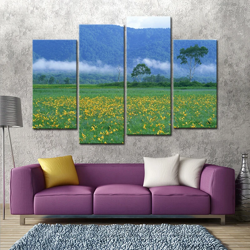 

The Yellow Flower Wall Paintings Spring Landscape Home Decor Pictures Print on Canvas Modern Scene Wall Art Modular Pictures