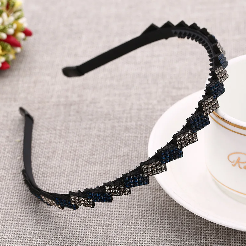 Korean Simple Girl Cute Headbands Crystal Rhinestone Geometric Wave