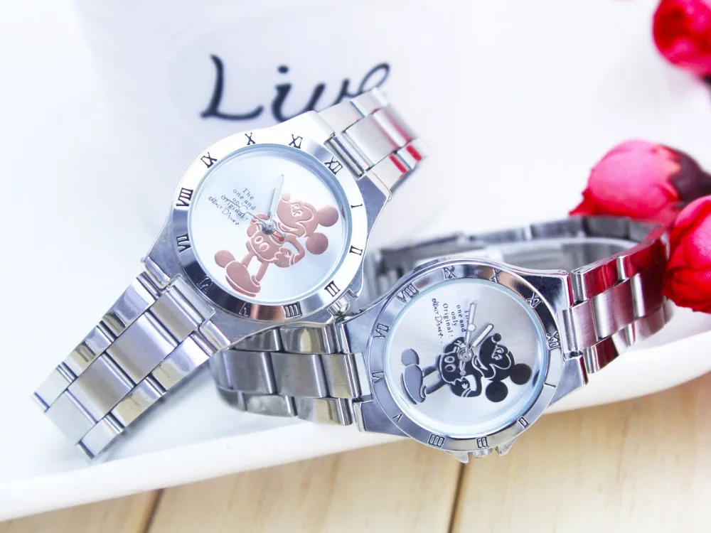 Новые модные наручные часы, кварцевые часы, женские наручные часы со стразами с Микки-Маусом часы детские часы