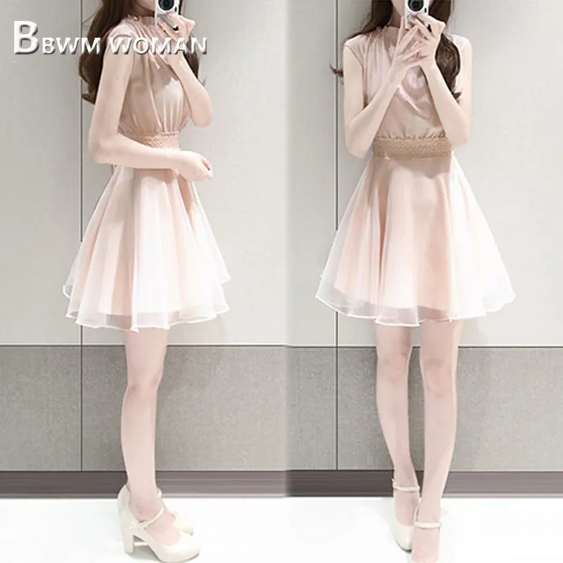 

2019 New Korean Elegant Women Dress Sleeveless Fashion Female Dresses