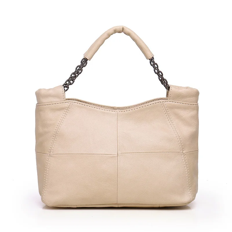Высококачественные Женские сумки из натуральной кожи, брендовая сумка на плечо, клетчатая сумка с ручкой сверху, известные дизайнерские сумки-тоут, средние сумки-мессенджеры - Цвет: Бежевый
