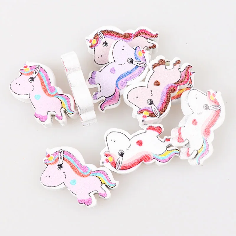 40PCS Mixed Round Wood Loose Beads Unicorn pattern For jewelry making Wood Beads