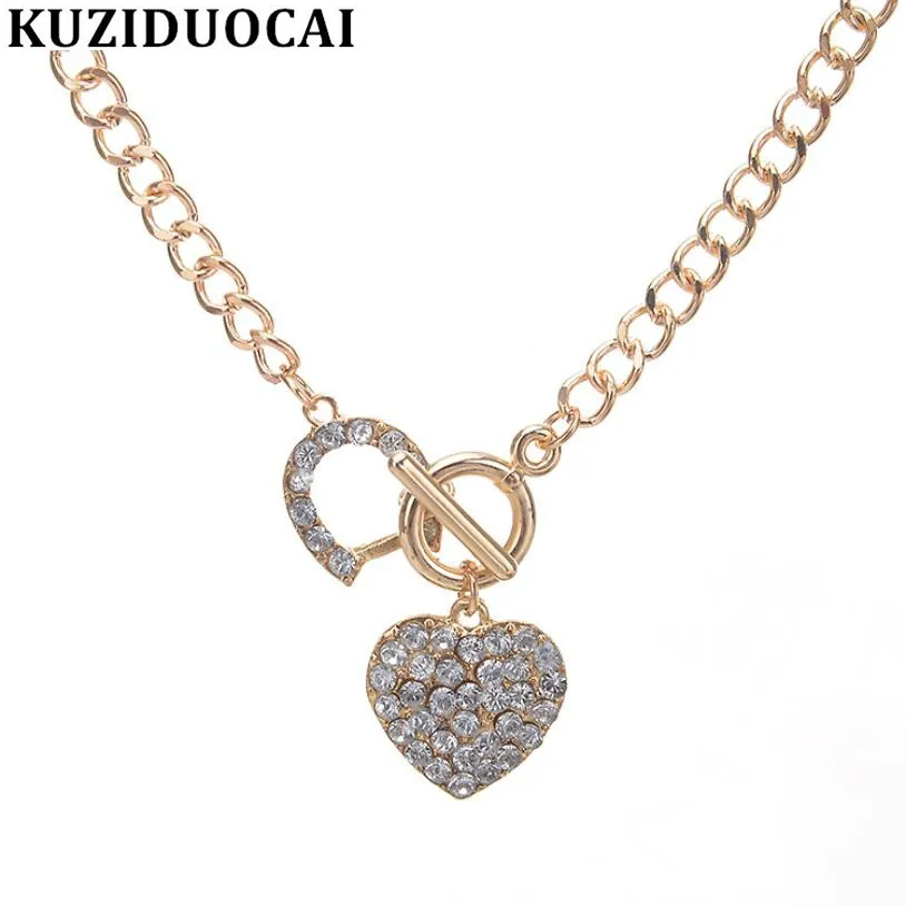 

Kuziduocai New Fashion Jewelry Bohemia Alloy Rhinestones Heart Choker Necklace & Pendants For Women Statement Thick Chain N-34