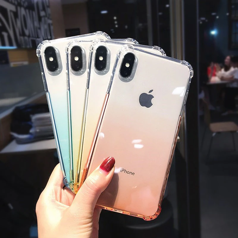 

Gradient Colorful Phone Case For iPhone 7 6 6S Plus Transparent Anti-shock Case For iPhone X XS XR Xs Max 5 5s se 6 s Soft Cover