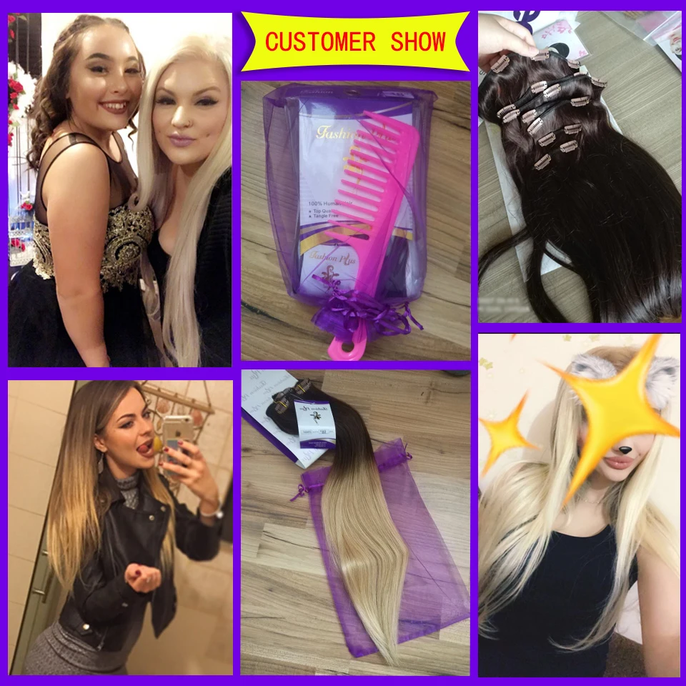  Fashion Plus Clip In Human Hair Extensions Straight Full Head Set 7pcs 120g Machine Made Remy Hair 