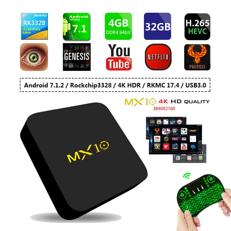MX10 Android 8 1 Smart tv BOX 4 ГБ 32 64 Гб EMMC RK3328 Четырехъядерный K HDR 2 ГГц wifi USB 3 0 телеприставка PK