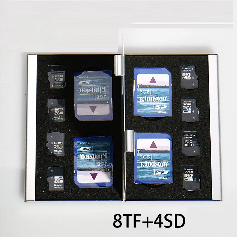 

12 in 1 Aluminum Storage Box Bag Memory Card Case Holder Wallet Large Capacity For 8* MicroSD Card 4* SD Card