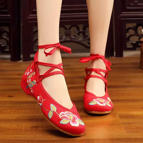 Veowalk/женские парусиновые балетки ручной работы с вышивкой в винтажном стиле; удобные женские китайские балетки; женская обувь с вышивкой - Цвет: Model 9 Red