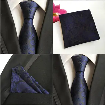 

Men Paisley Floral Black Dark Blue Tie Pocket Square Handkerchief Set Lot HZTIE0067