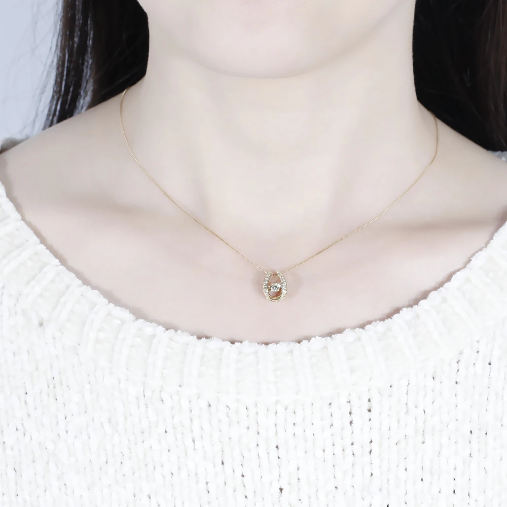 DovEggs Solide 18K 750 Gelb Gold Center 0.2ct Diamant Halskette für Frauen Tanzen Diamant Anhänger