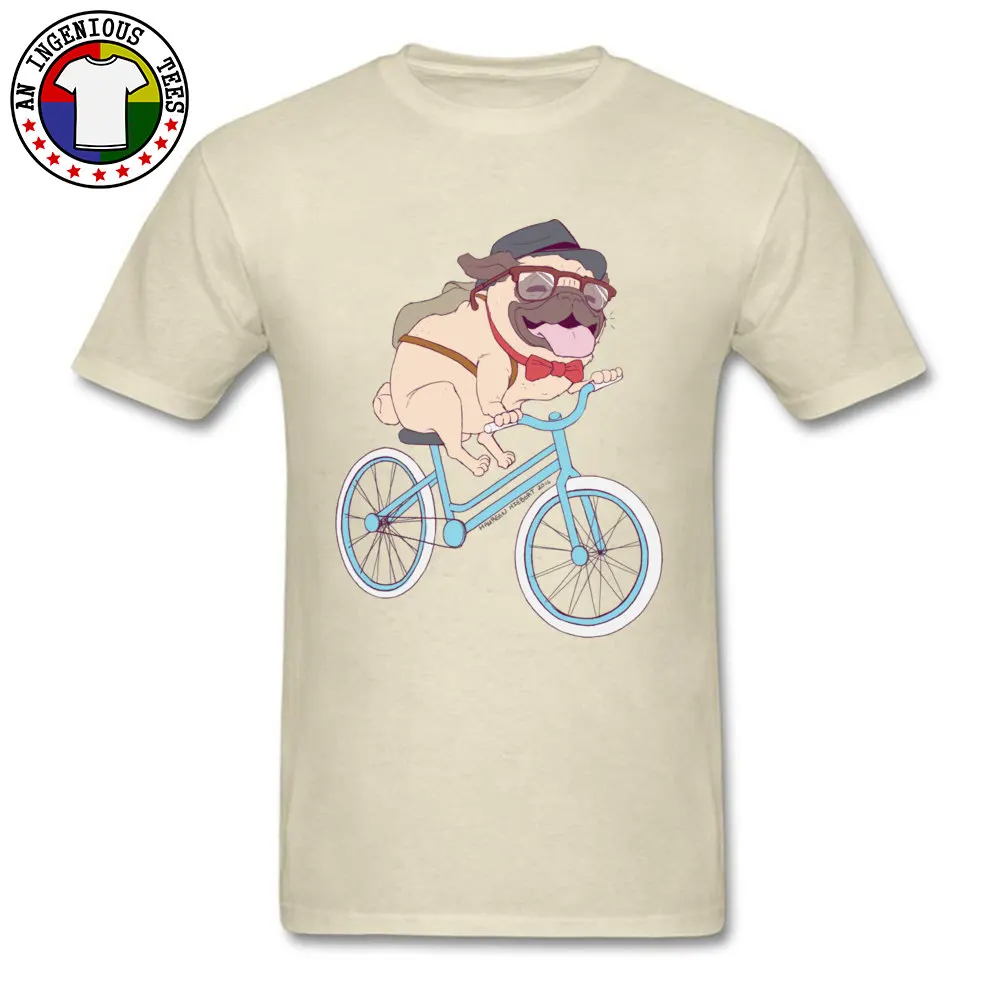 cosie Hipster Pug Mens T Shirts High Quality Summer Short Sleeve Tops Shirts Round Neck 100% Cotton Fabric T-shirts Hipster Pug beige
