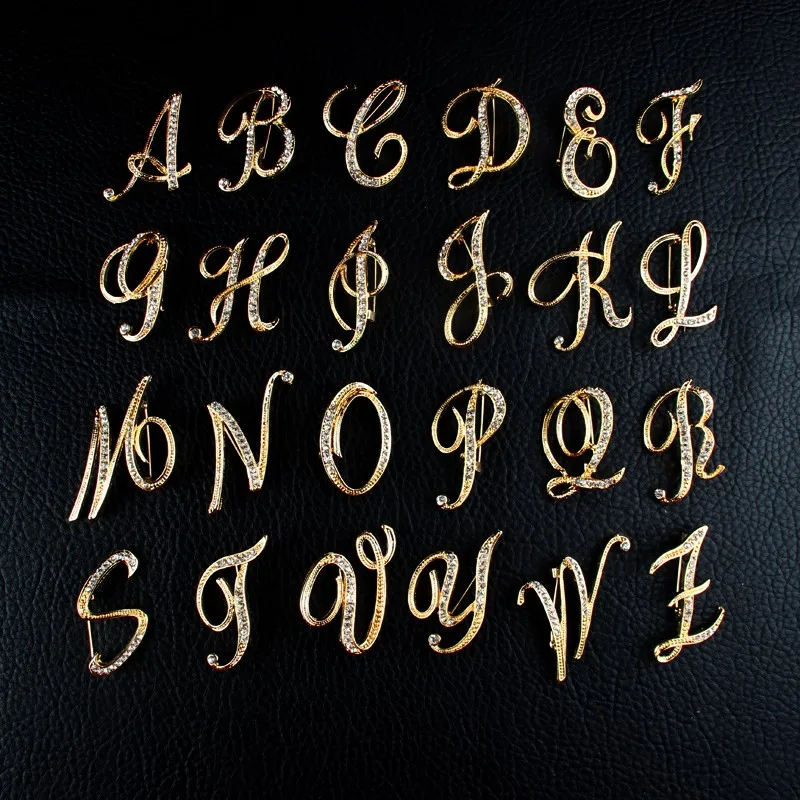 T-Z Gold Classic 26 Letters Crystal Metal Brooch
