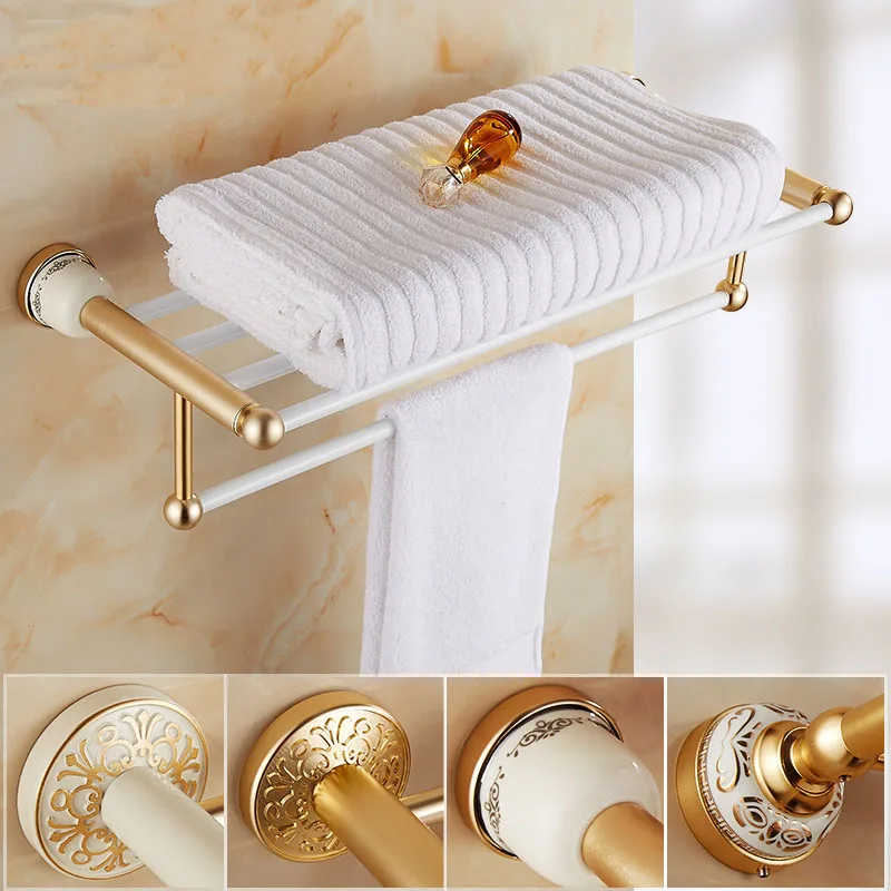 60cm hotel bath towel holder aluminum vintage, Gold antique towel rack bathroom shelf, Retro