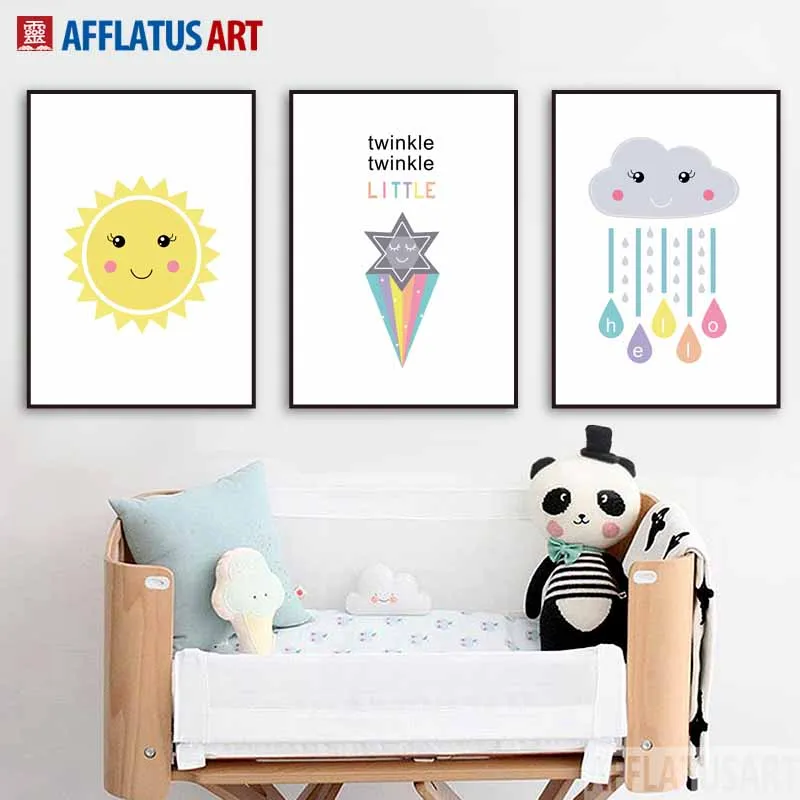 

Clouds Sun Star Nordic Poster Wall Art Canvas Painting Posters And Prints Cartoon Canvas Art Print Wall Pictures Kids Room Decor