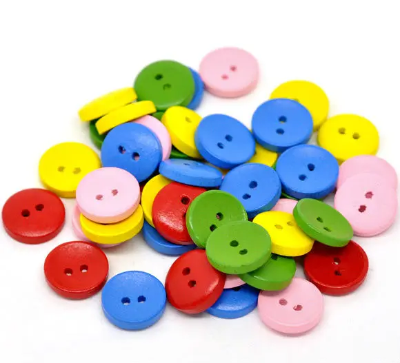 

Free Shipping 200Pcs Random Mixed 2 Holes Wood Sewing Buttons 15mm fit Scrapbook