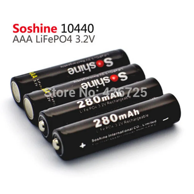 4 шт./упак. Soshine 3,2 V AAA аккумуляторные батареи 280 mAh 10440 LifePO4 батарея+ 4X разъемы для батарей+ батарейный блок
