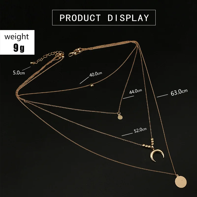 Бохо многослойное полумесяц ожерелье Мода Геометрический круг Монета кулон ожерелье чокер массивное ожерелье s