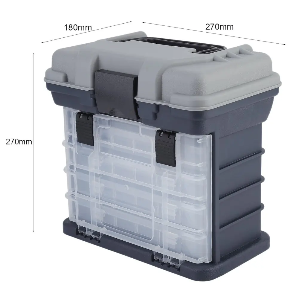 

27x 27x18cm Portable 4 Layers Fishing Tackle Box Grey Outdoor Plastic Fishing Tackle Tool Storage Case With Handle Utility Box