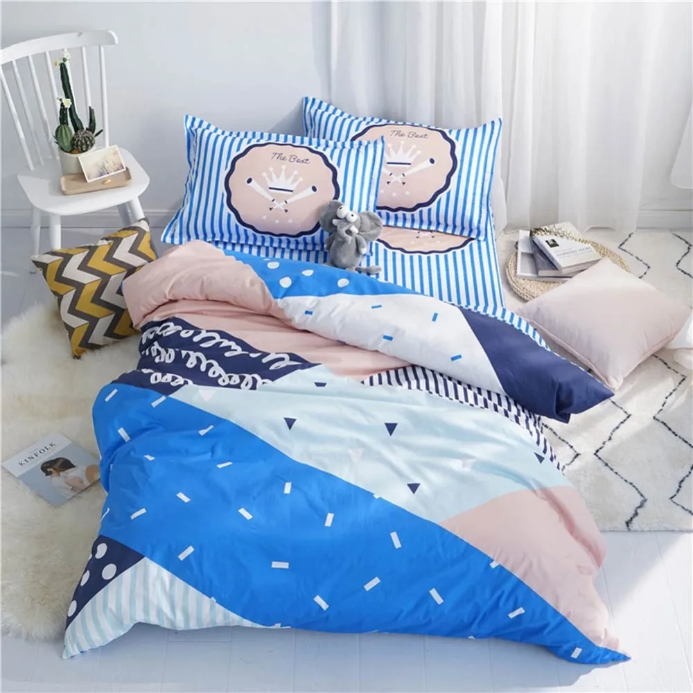 

2019 Geometric Checkered Cartoon Boys Print Cotton Duvet Cover Set Twin 3pcs Bedding Set Bed Sheet Pillow Case Bedlinens