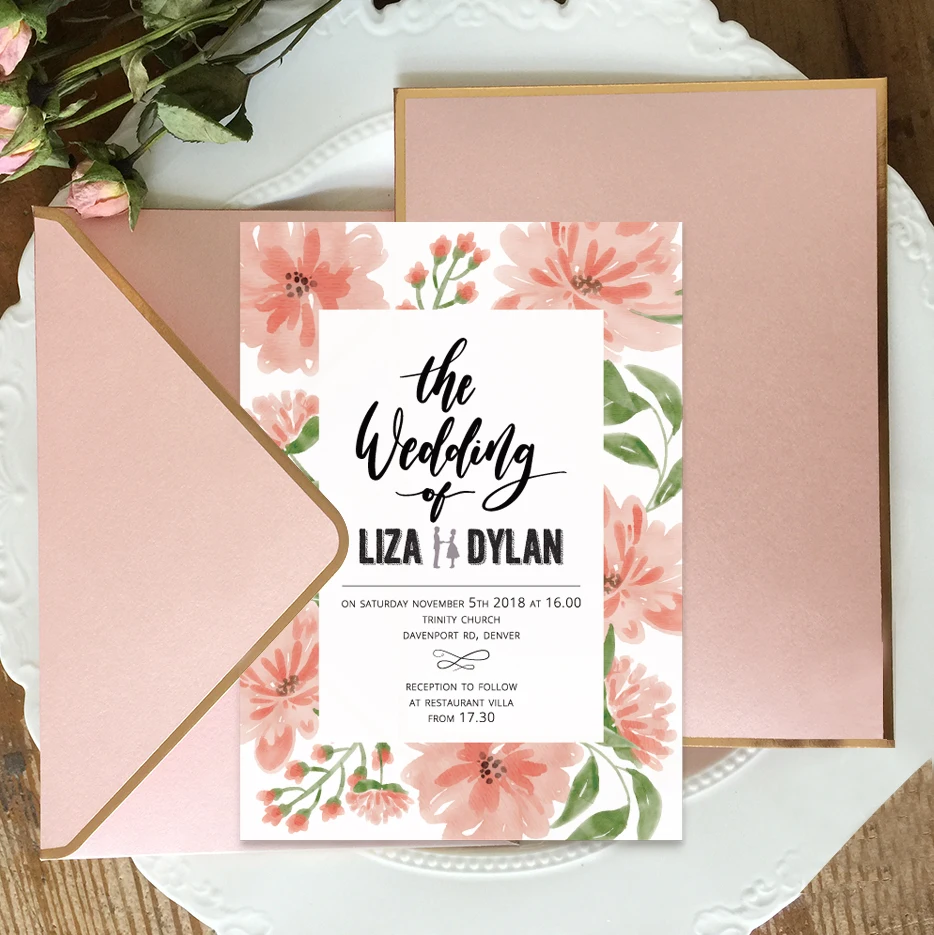 

Pink Wedding Invitations Cards with Pink Envelopes - Set of 50 pcs