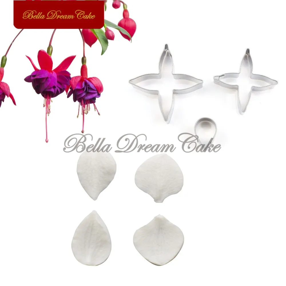 

7pcs/set Fuchsia Flower Petal Veiner Silicone Molds Stainless Steel Cutter Mold Fondant Cake Decorating Tool DIY Handmade Mould