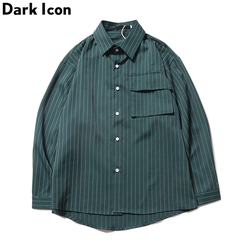 

Dark Icon Front Pocket Imitation Cowboy Printed Men’s Shirts Turn-down Collar Loose Style Shirts Men Casual Shirts